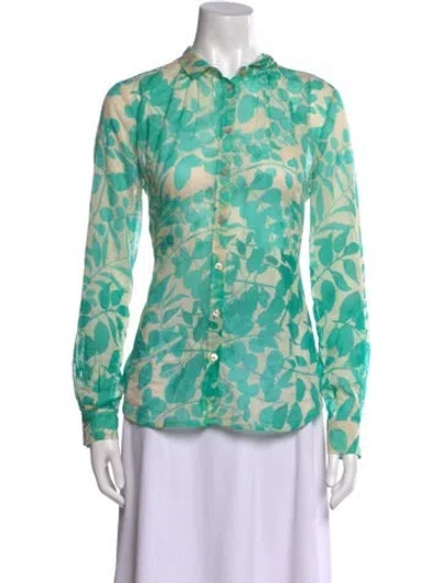 Pre-owned Forte Forte Printed Long Sleeve Button-up Top In Green