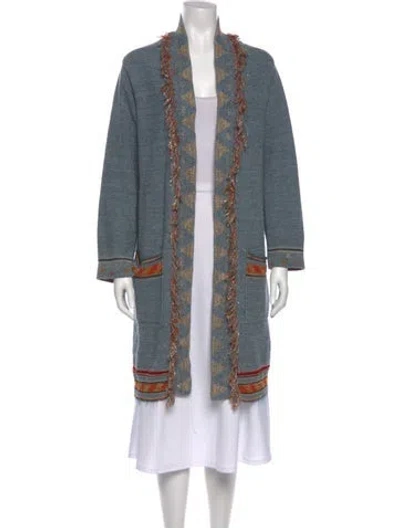 Pre-owned Forte Forte Printed Open Front Sweater In Blue