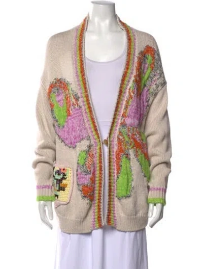 Pre-owned Forte Forte Printed Plunge Neckline Sweater In Neutral