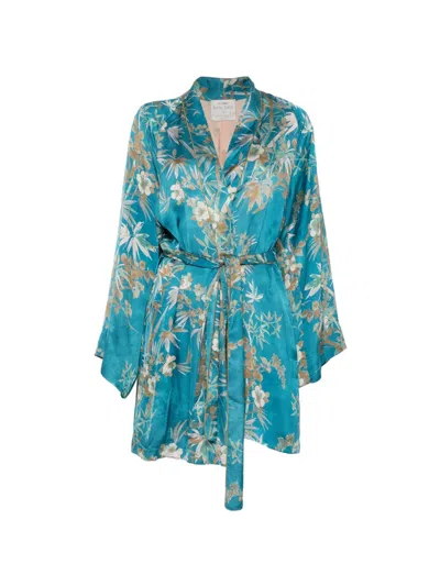 Forte Forte Printed Satin Kimono In Green