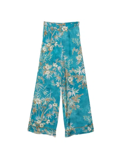 Forte Forte Printed Satin Trousers In Green