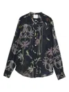Forte Forte Floral Pattern Blouse With Mandarin Collar In Black