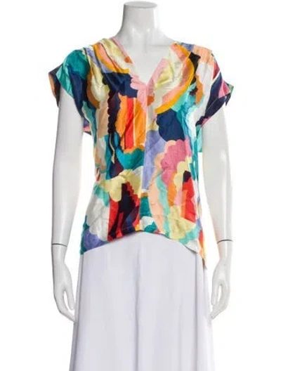 Pre-owned Forte Forte Printed V-neck Top In Yellow