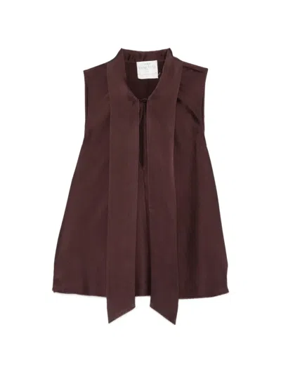 Forte Forte Pussy-bow Sleeveless Blouse In Brown