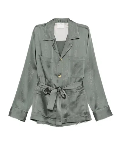 Forte Forte Pyjama Jacket In Silver Pinstriped Satin In Black