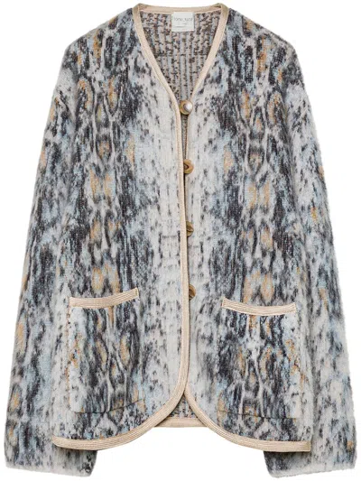 FORTE FORTE PYTHON-PATTERNED ALPACA JACQUARD SHORT COAT