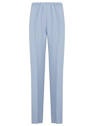 FORTE FORTE RELAXED-FIT BLUE TROUSERS WITH STRAIGHT LEG DESIGN AND SUBTLE SHEEN