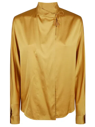 Forte Forte Relaxed Fit Bow Silk Shirt In Yellow