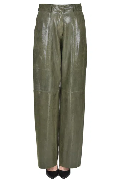 Forte Forte Reptile Print Eco-leather Trousers In Green