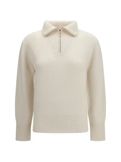 Forte Forte Wool Cashmere Ribbed Half Zip Sweatshirt In Neutral