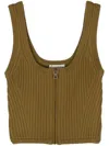 Forte Forte Ribbed-knit Zip-up Crop Top In Green