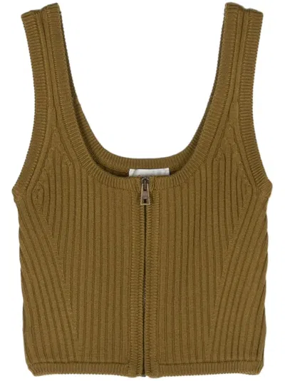 Forte Forte Ribbed-knit Zip-up Crop Top In Garden