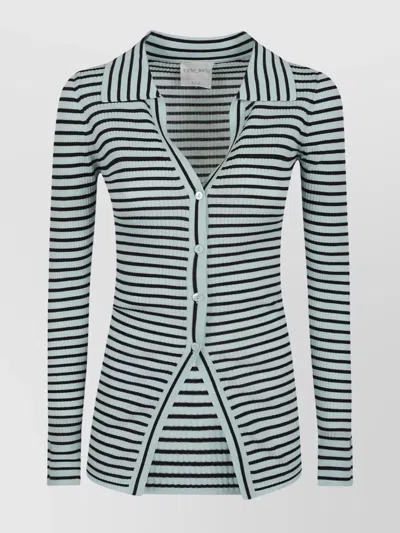 Forte Forte Ribbed Polo Cardigan Striped Pattern In Abisso