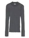 Forte Forte Ribbed Turtleneck Button-detail Sweater In Gray