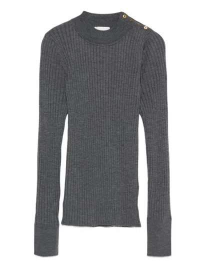 Forte Forte Ribbed Turtleneck Button-detail Sweater In Gray