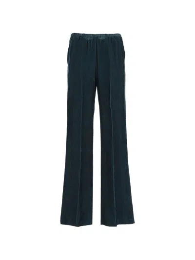 Forte Forte Fluid Fine-ribbed Velvet Elastic Pants In Green