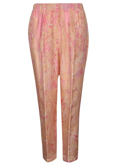 Forte Forte Ribbed Waist Printed Trousers In Pink