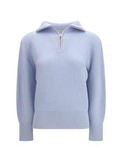 Forte Forte Wool Cashmere Ribbed Half Zip Sweatshirt In Blue