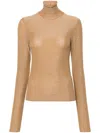 Forte Forte Lurex Jersey Turtle Neck T-shirt In Oro In Brown