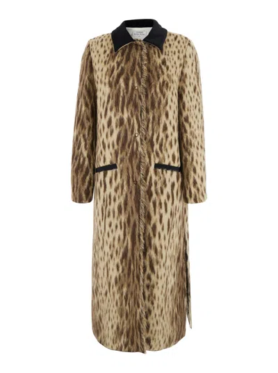 Forte Forte Royal Leopard Long Jacquard Jacket With Button Front And Side Pockets In Animal Print