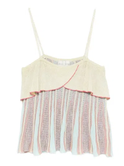 Forte Forte Ruffled Striped Top In Neutral