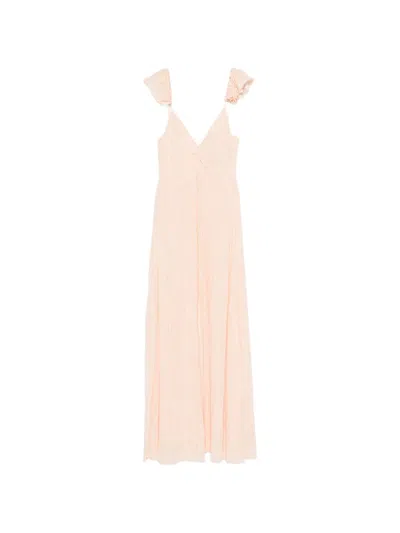 Forte Forte Ruffled-sleeve V-neck Maxi Dress In Pink