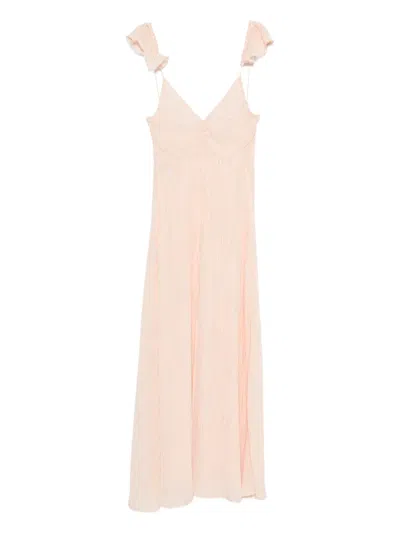 Forte Forte Ruffled-sleeve V-neck Maxi Dress In Pink