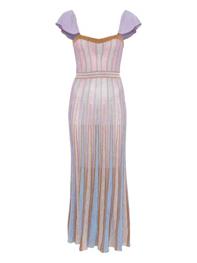 Forte Forte Ruffled-sleeves Striped Maxi Dress In Purple
