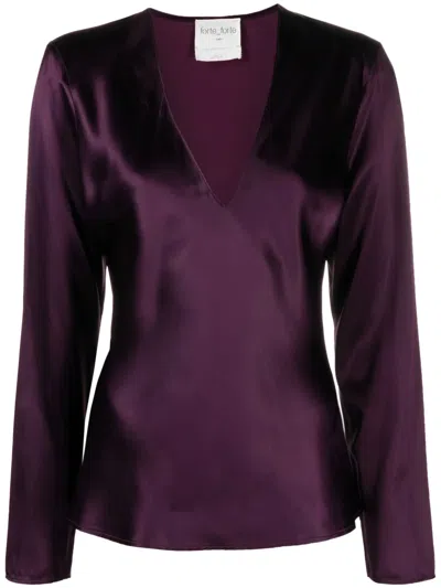 Forte Forte Satin-finish V-neck Blouse In Purple