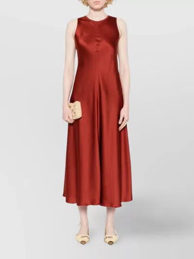 Forte Forte Satin Flared Hem Crew Neck Dress In Red