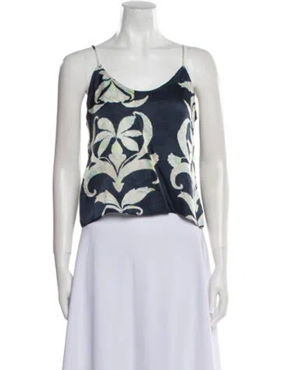 Pre-owned Forte Forte Satin Floral Print Crop Top In Blue