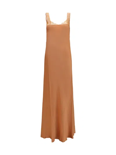 Forte Forte Satin Maxi With Lace Trims Dress In Beige