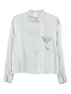 Forte Forte Long Sleeve Satin Top Featuring Pocket In Silver