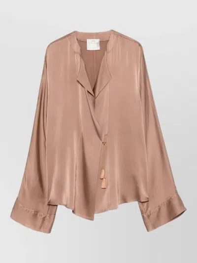 Forte Forte Satin Shirt Long Sleeves Draped Front In Brown