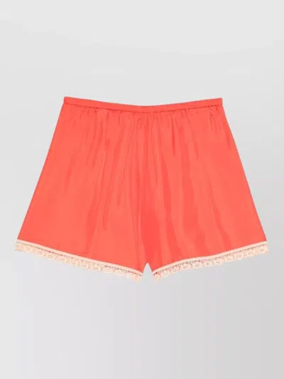 Forte Forte Satin Shorts Elasticated Waist Lace Trim In Orange