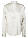 Forte Forte Satin Silk Blouse With High Neckline And Long Cuffs In White