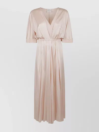 Forte Forte Satin Silk Dress With V-neck And Elastic Waistband In Pink