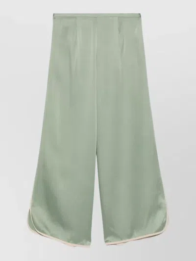 Forte Forte Satin Stripe Wide Leg Pleated Trousers In Green