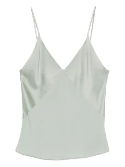 Forte Forte Satin V-neck Top In Green