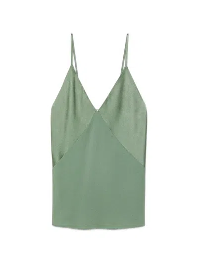 Forte Forte Satin V-neck Slip Top In Green