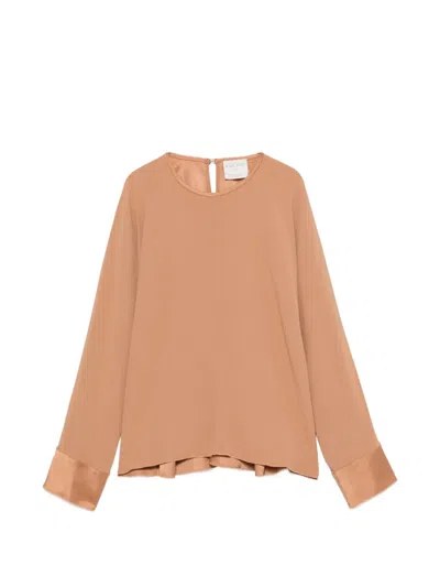Forte Forte Satin-cuff Long-sleeve Blouse In Brown