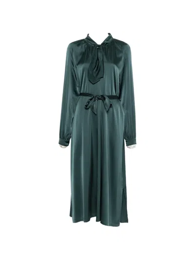 Forte Forte Satin-finish Bow-tie Midi Dress In Green