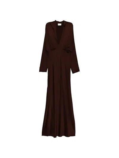 Forte Forte Satin-finish V-neck Maxi Dress In Brown
