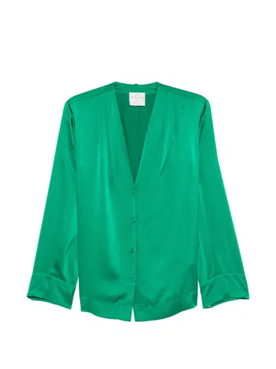 Forte Forte Satin-finish V-neck Shirt In Green