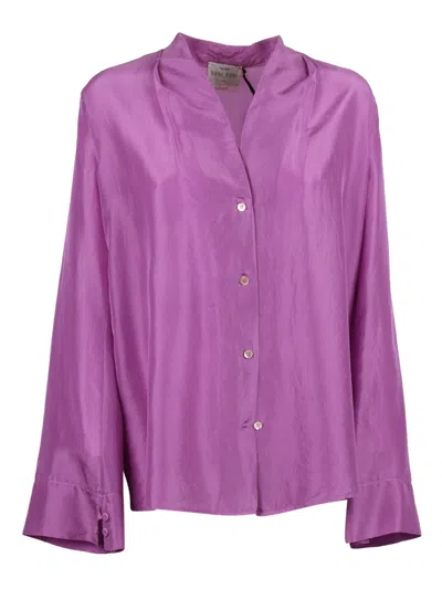Forte Forte Scollo A V Manica Lunga Habotai Seta In Purple