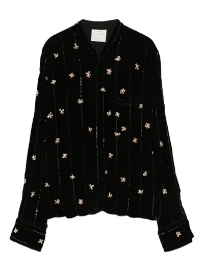 Forte Forte Sequin-embellished Velvet Shirt In Black