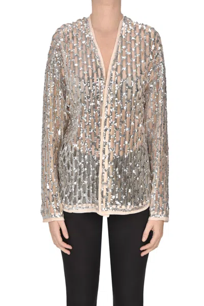 Forte Forte Sequined Tulle Shirt Jacket In Silver