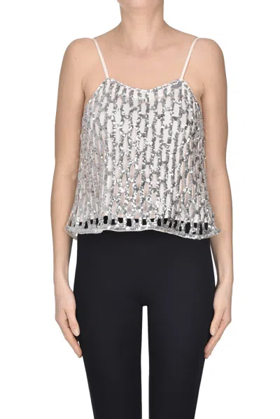 Forte Forte Sequined Tulle Tank Top In Silver