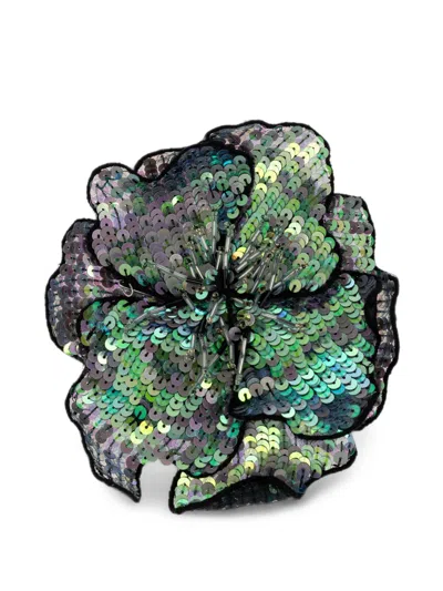 Forte Forte Sequin-embellished Floral Brooch In Green