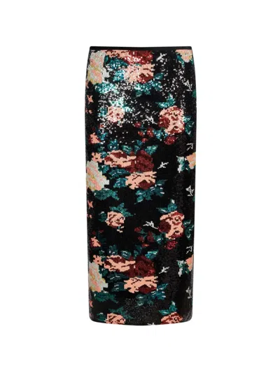 Forte Forte Sequin-embellished Floral-print Midi Skirt In Black